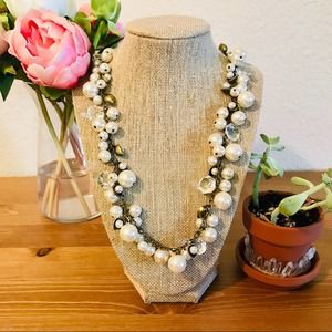Pearl + Crystal Drops Long Necklace